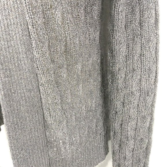 BANANA REPUBLIC Open Front Cardigan Sweater Sz M Silver Gray Cable Knit Mohair - Picture 10 of 12